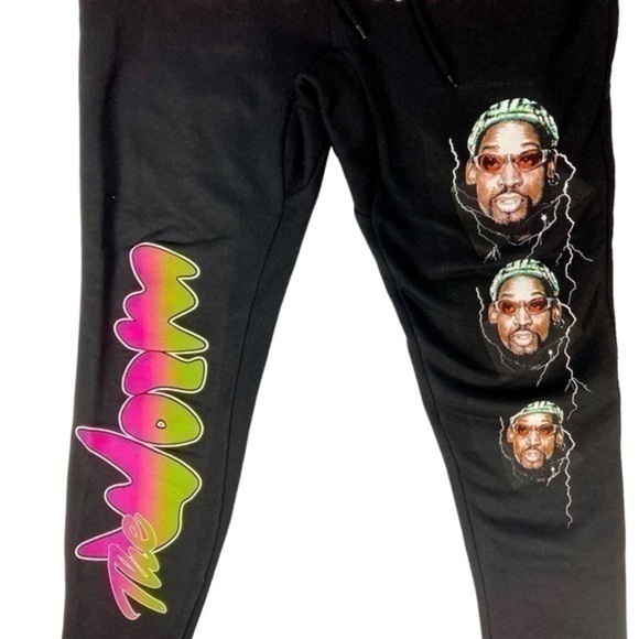 Pacsun Dennis Rodman Sweatpants Mens M Black Drawstring The Worm Track Pants New - Picture 4 of 14